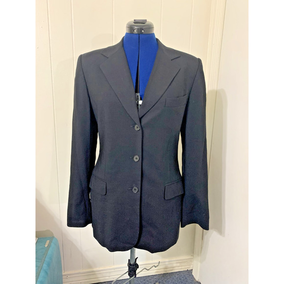 Vintage Calvin Klein Women's Blazer 100% Merino Wool Size 8 Black Long Y2K Work - Picture 1 of 12